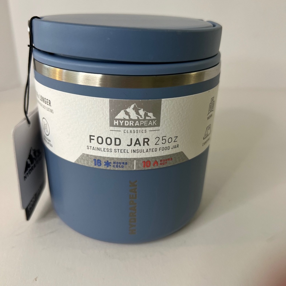 HydraPeak Food Jar 25oz Stainless Steel Insulated Food Jar‎ Blue Carry Handle